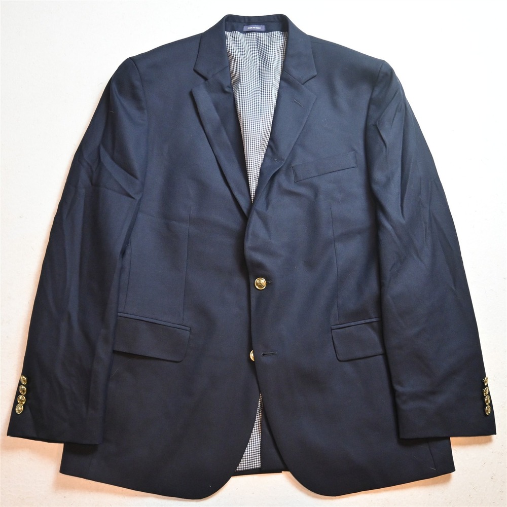 Stafford 42R Navy Blue 100% Wool Gold Button Mens Blazer Suit Jacket Sport Coat